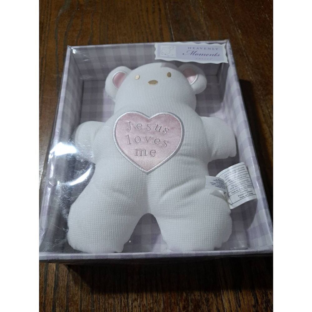 New Amscan Heavenly Moments Jesus Loves Me White Pink Pillow Bear